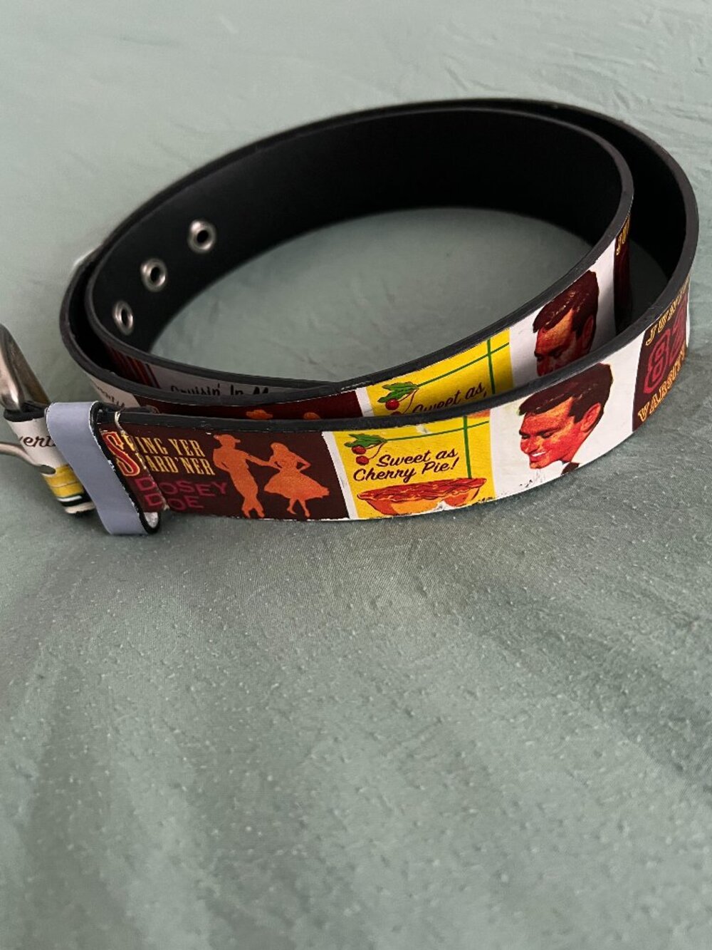 Retro Americana Genuine Leather Belt XL 1950s Diner Pinup Rockabilly Novelty